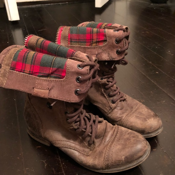 Steve Madden Flannel Combat Boots Sz 7 - Picture 2 of 5